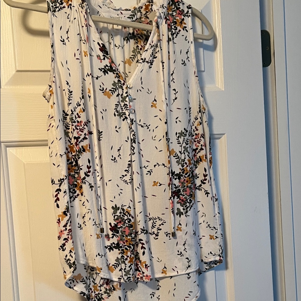 Market & Spruce Floral Sleeveless Blouse - White with Multicolor Accents
